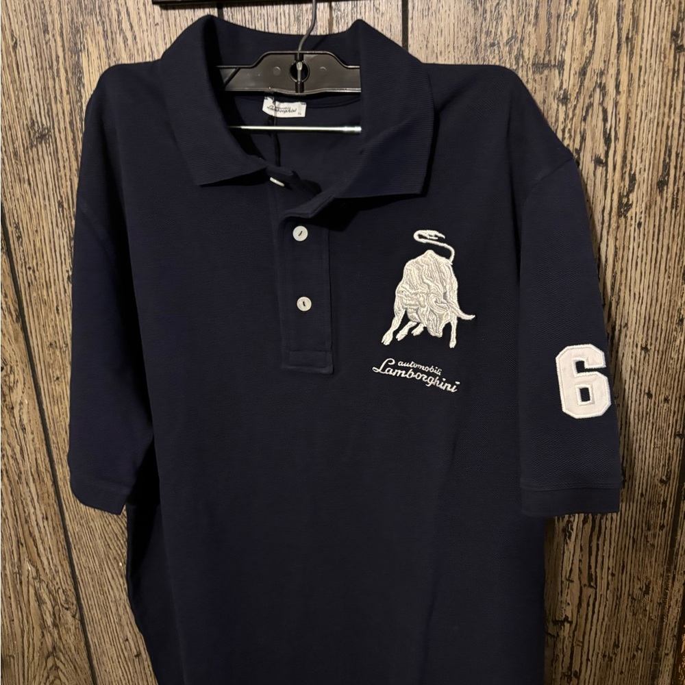Lamborghini Navy Polo with White Embroidery XL NWT